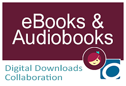 eBooks & Audiobooks on dark red background with Libby and OverDrive logos in bottom right corner.